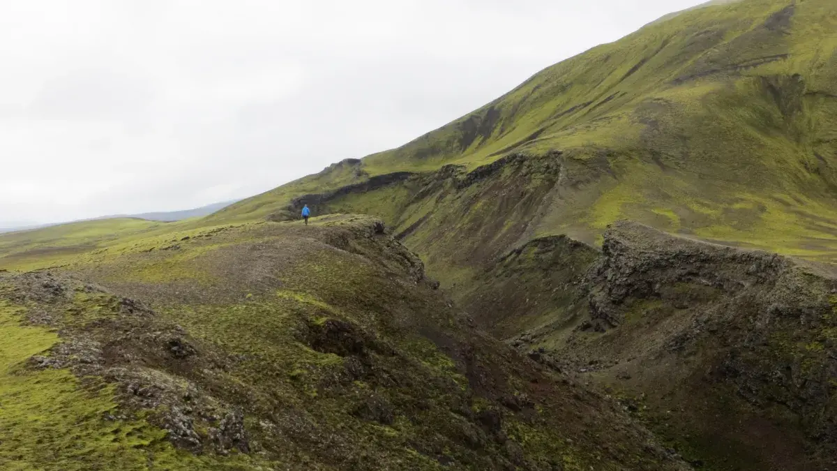 "Crater N" of the Eldgjá fissure, which slices through the hillside of Mórauðavatnshnúkar