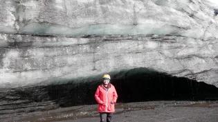 Dr Beatriz Recinos conducting fieldwork on a glacier.