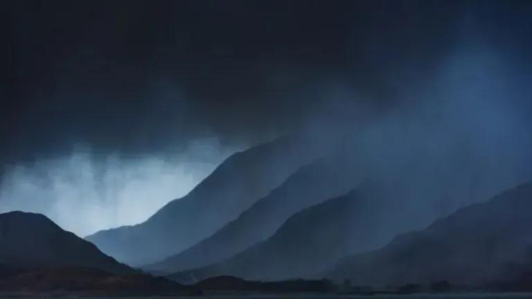Image of hills in rain