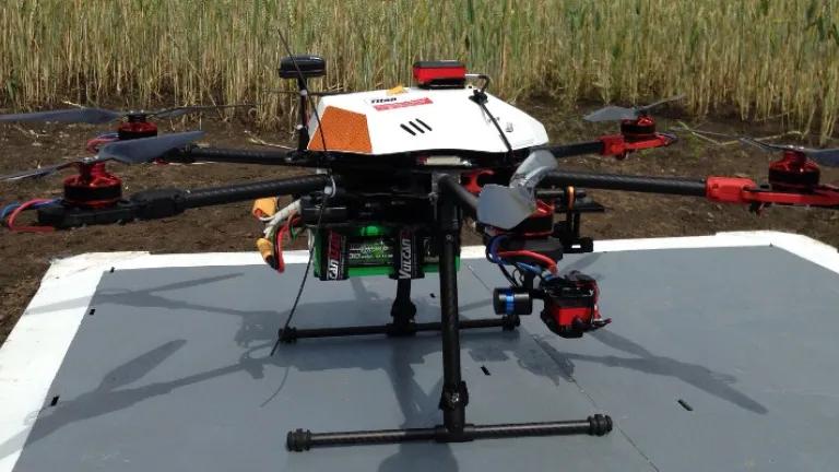 A side view of a T680 hexacopter drone (Unmanned Aircraft system)