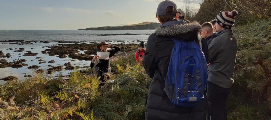 Group of geology students on a field trip to Stonehaven