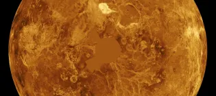 The northern hemisphere is displayed in this global view of the surface of Venus as seen by NASA Magellan spacecraft