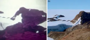 Two images of Macey Peninsula are compared side by side, left is the OSU film clip, right is taken by Simon Harley in 2007