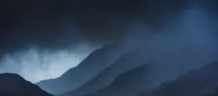 Image of hills in rain