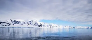 Sea ice surrounded by ocean in Antarctica