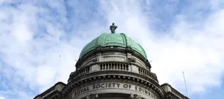 A dome on a building is displayed with Royal Society of Edinburgh text on it
