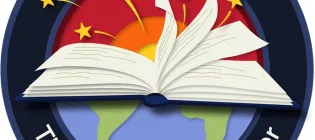 Logo for The Science Storyteller (an open book with the earth below and another planet above)