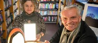 Professor Hester Parr and Professor Hayden Lorimer with the light boxes available to borrow from UK libraries.