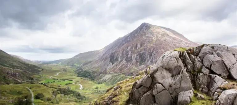 A scenic view of a mountain landscape
