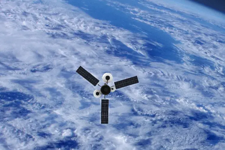 A GPS or Weather Satellite in space orbiting the Earth