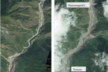 Image showing the landscape before and after the flood event (Rasuwagadhi to Timure)