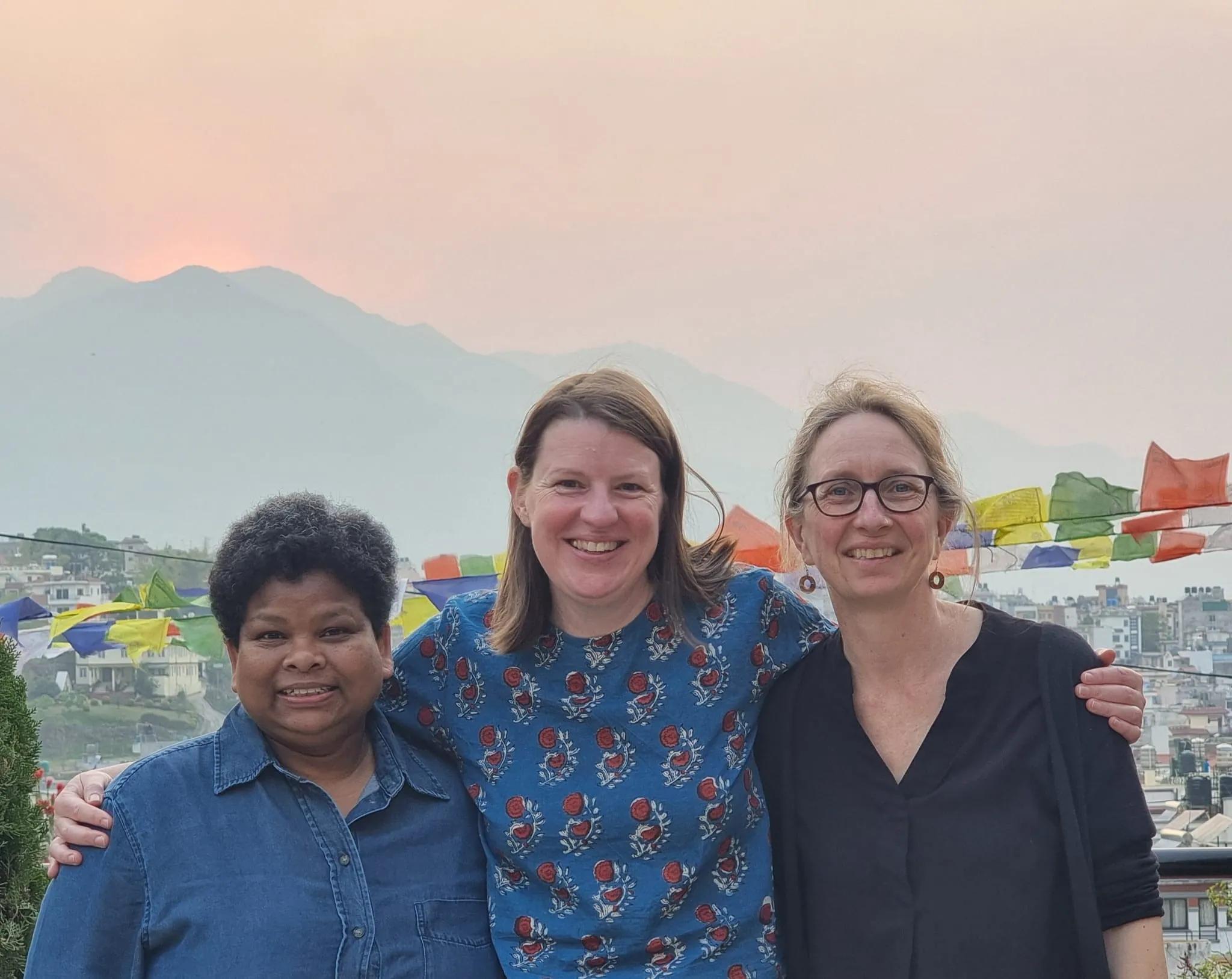 Reggie, Clare and Sam posing for a photo while in Nepal.