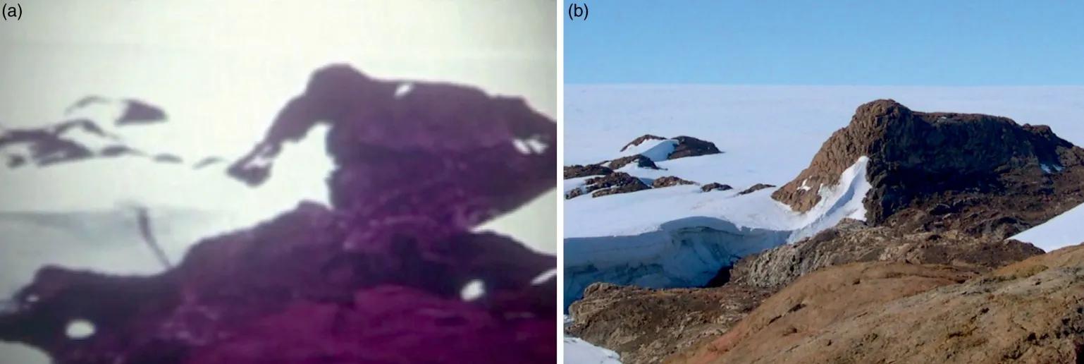 Two images of Macey Peninsula are compared side by side, left is the OSU film clip, right is taken by Simon Harley in 2007