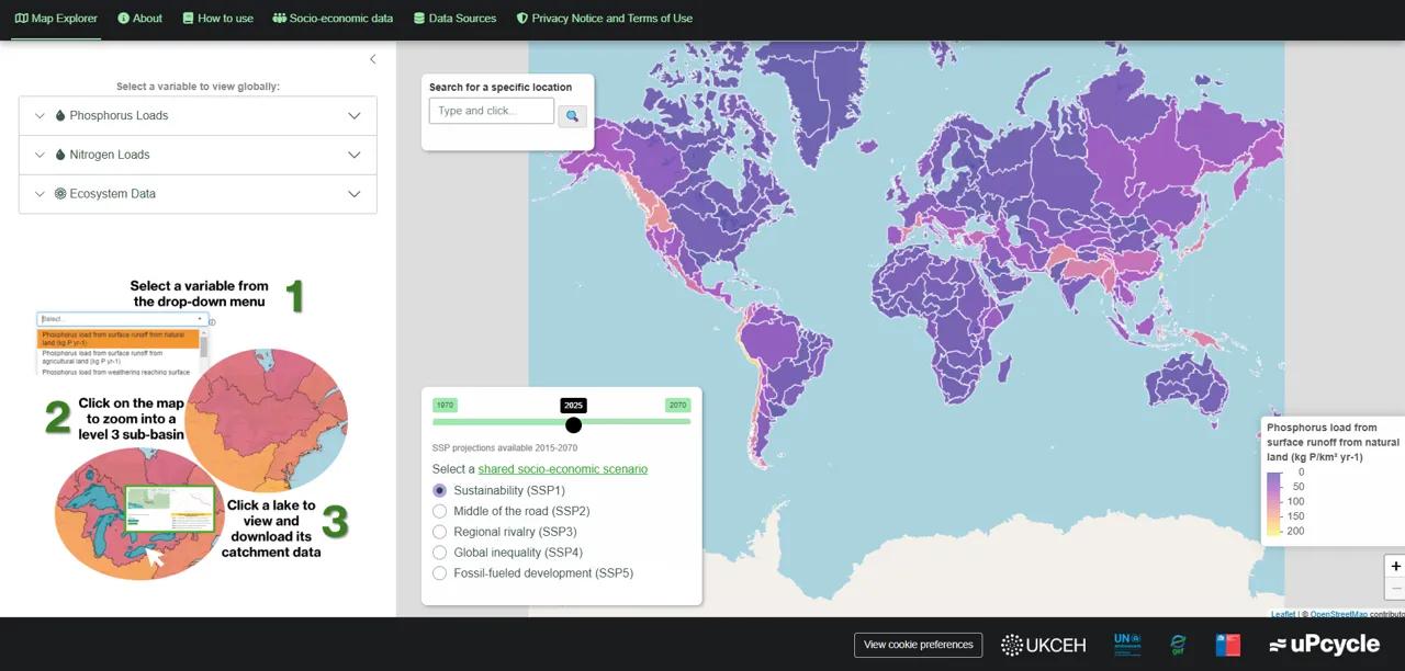 Screenshot of Global Lakes Explorer tool