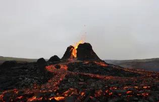 The second day of the volcanic eruption at Geldingadalir, Fagradalsfjall.
