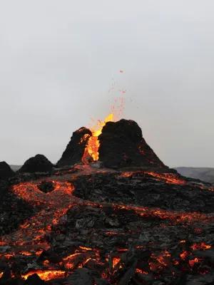 The second day of the volcanic eruption at Geldingadalir, Fagradalsfjall.